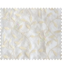 Cream on cream base small leaves on stem continuous embroidery sheer curtain